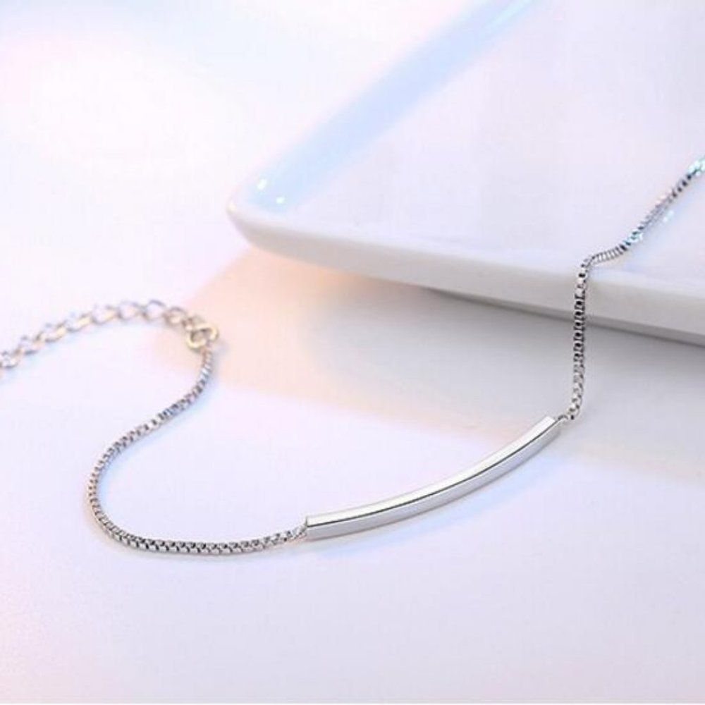 NEW 925 Sterling Silver Simple Bar Bracelet H - Picture 5 of 7